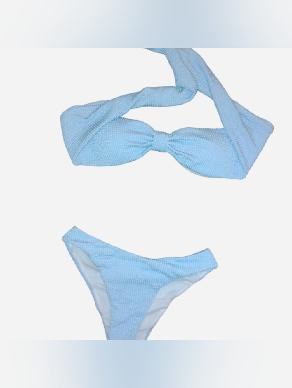 Light Blue Crinkle Textured Bandeau Bikini Top - Size Small
